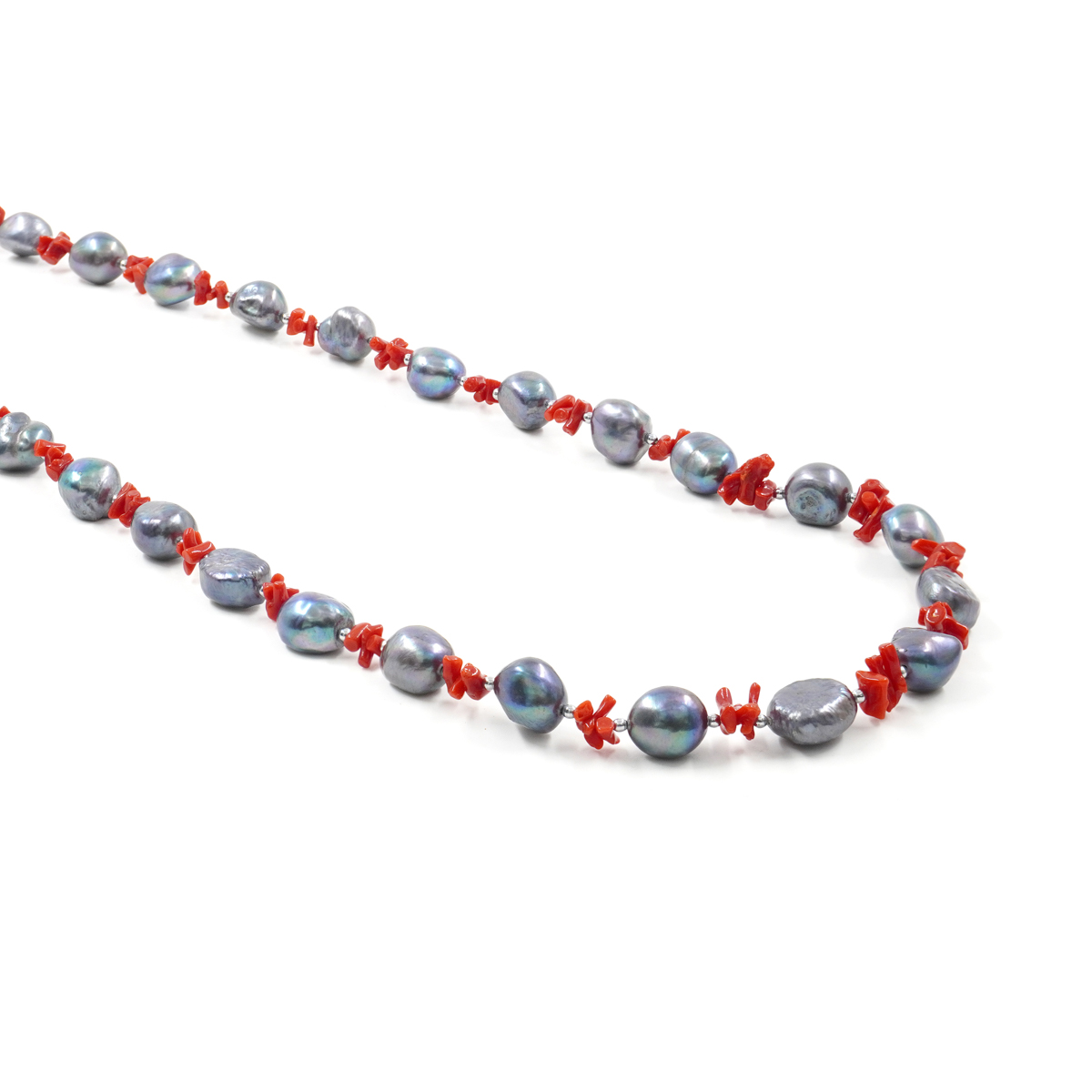 Collana con perla, corallo, ematite, chiusura in argento 925 – Rodiato
