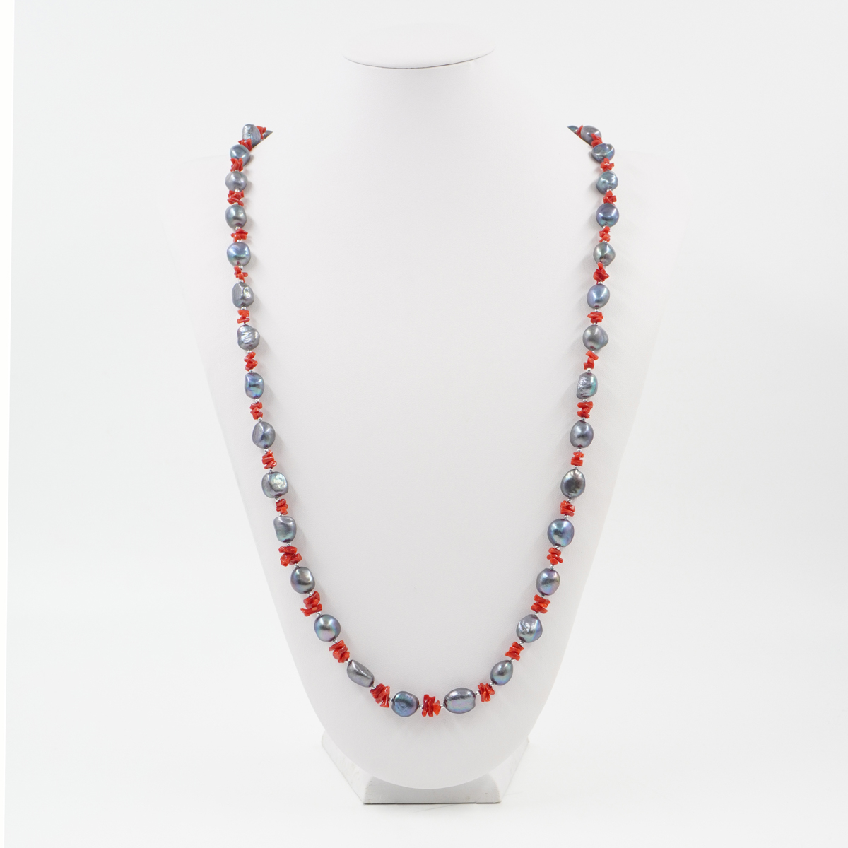 Collana con perla, corallo, ematite, chiusura in argento 925 – Rosato - immagine 3