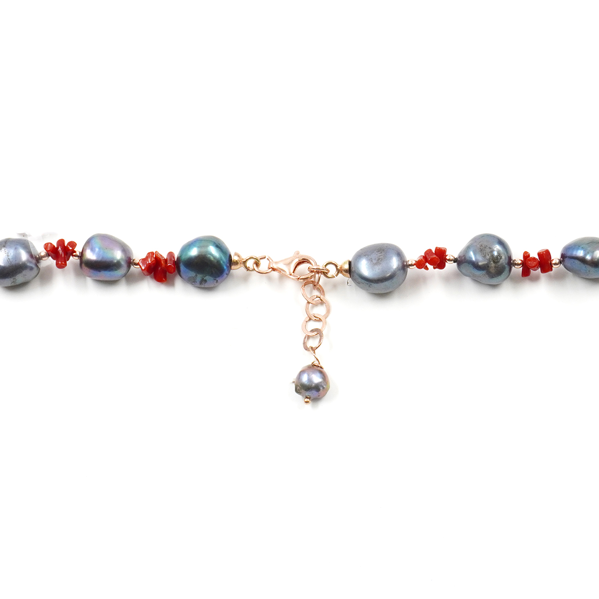 Collana con perla, corallo, ematite, chiusura in argento 925 – Rosato - immagine 4