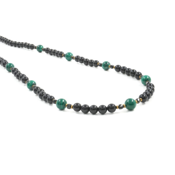 Necklace with black agate, malachite, black spinel, hematite, sterling sivler clasp – Golden Color