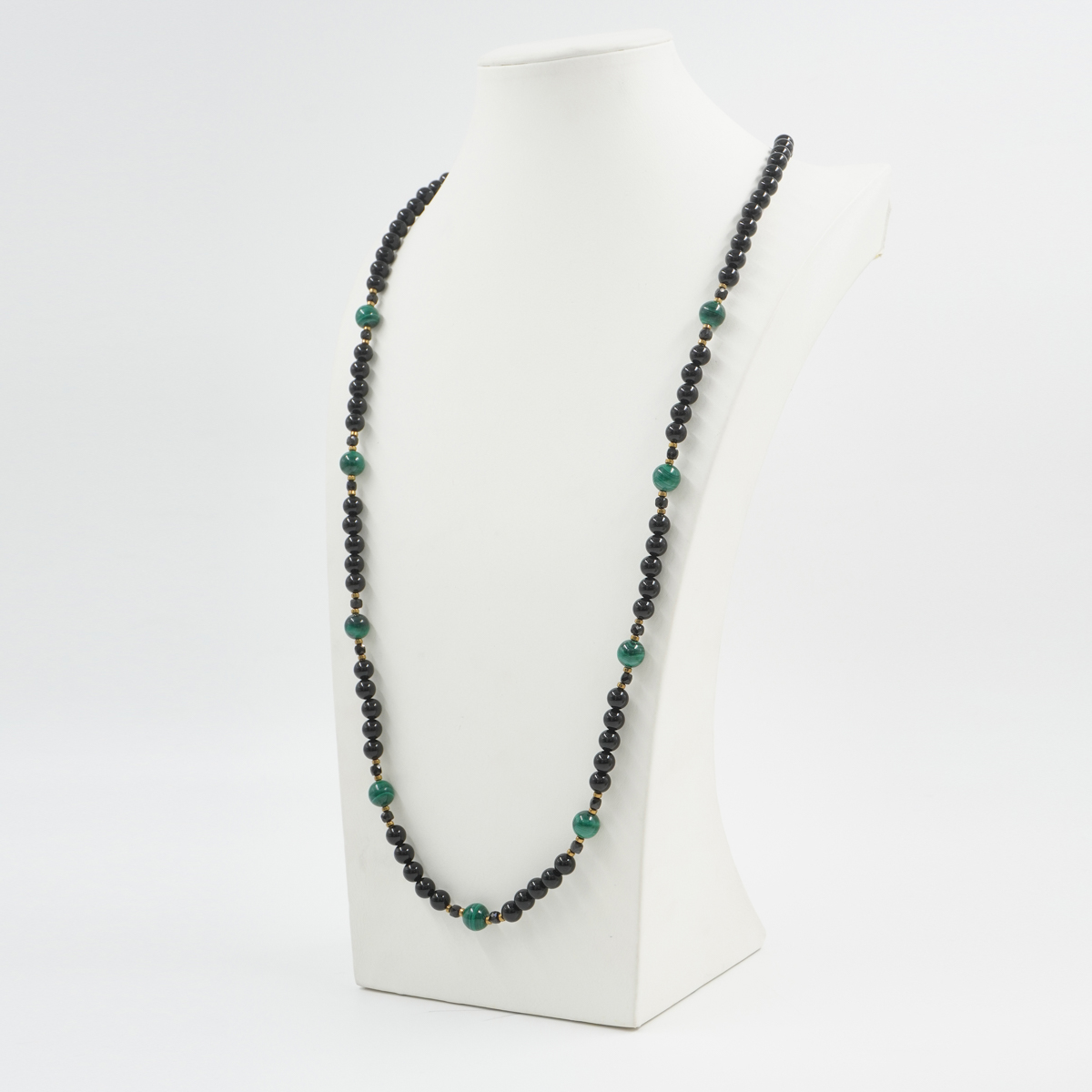 Collana con agata nera, malachite, spinello, ematite, chiusura in argento 925 – Dorato - immagine 2