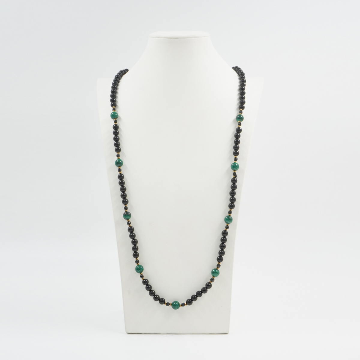 Collana con agata nera, malachite, spinello, ematite, chiusura in argento 925 – Dorato - immagine 3