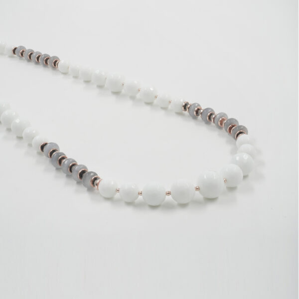 Necklace with white agate, cat eye, labradorite, hematite, sterling sivler clasp – Rose Color