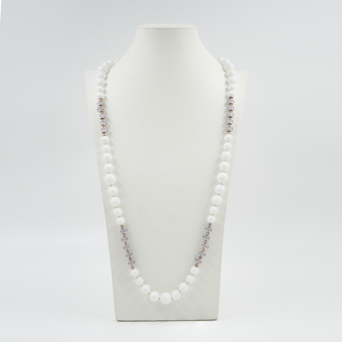 Collana con agata bianca, occhio di gatto, labradorite, ematite, chiusura in argento 925 – Rosato - immagine 2