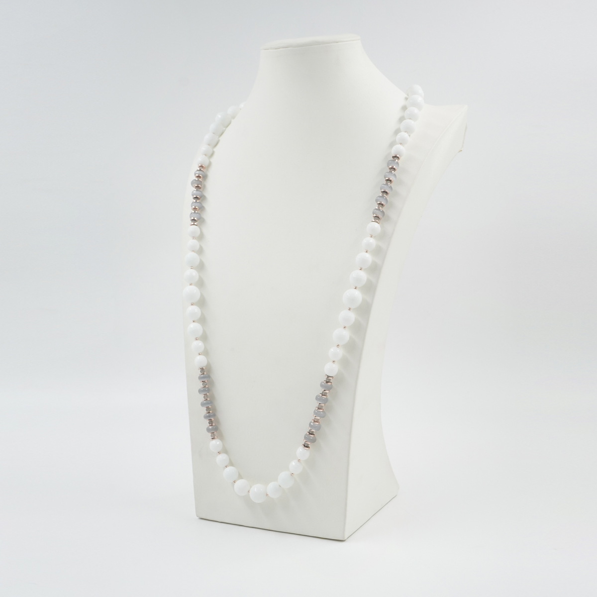 Collana con agata bianca, occhio di gatto, labradorite, ematite, chiusura in argento 925 – Rosato - immagine 3