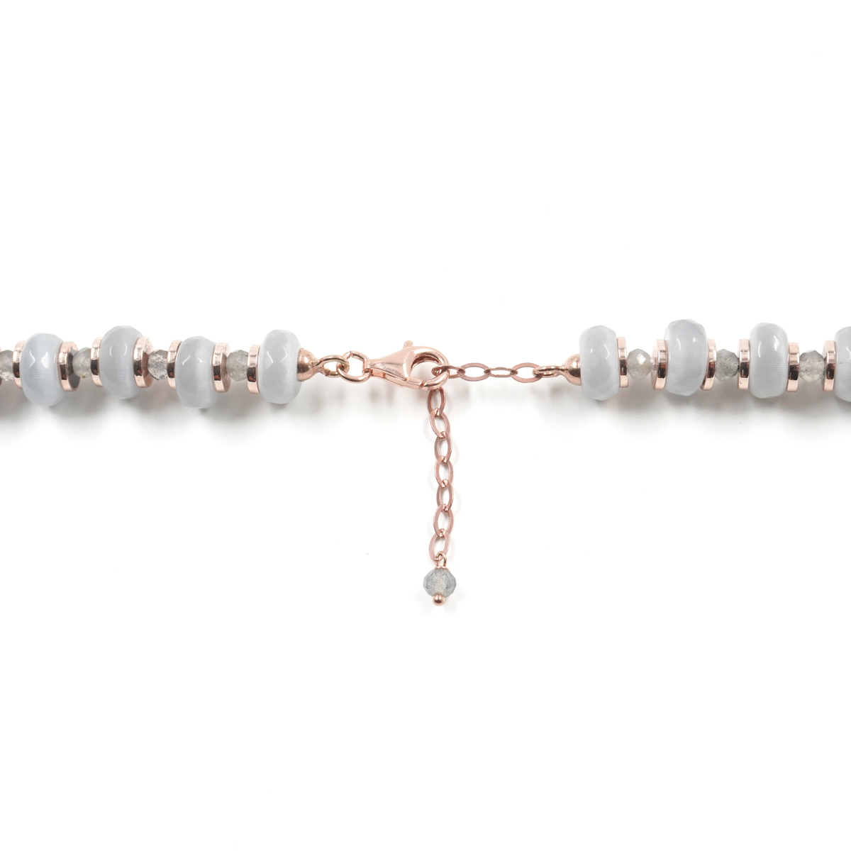 Collana con agata bianca, occhio di gatto, labradorite, ematite, chiusura in argento 925 – Rosato - immagine 4