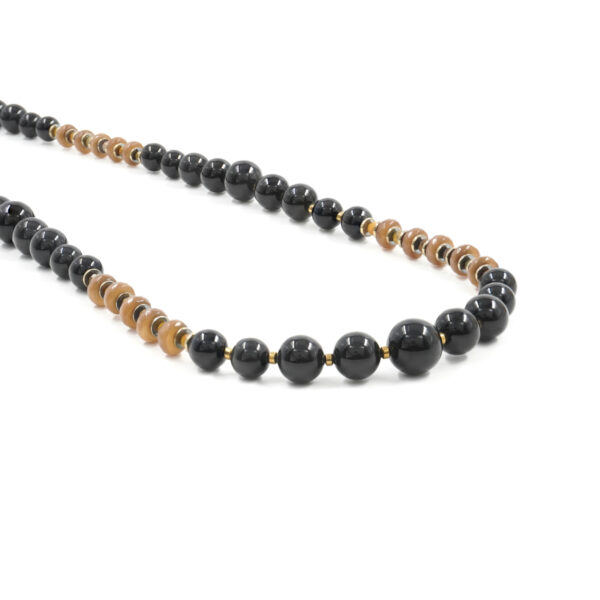 Necklace with black agate, cat eye, Jasper, hematite, sterling sivler clasp – Golden Color