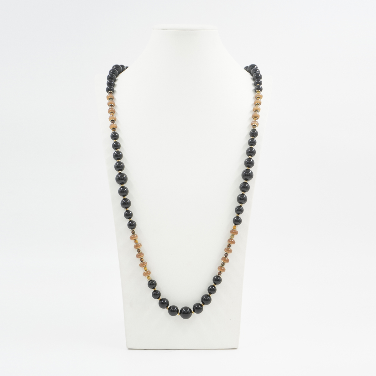 Collana con agata nera, occhio di gatto, diaspro, ematite, chiusura in argento 925 – Dorato - immagine 2