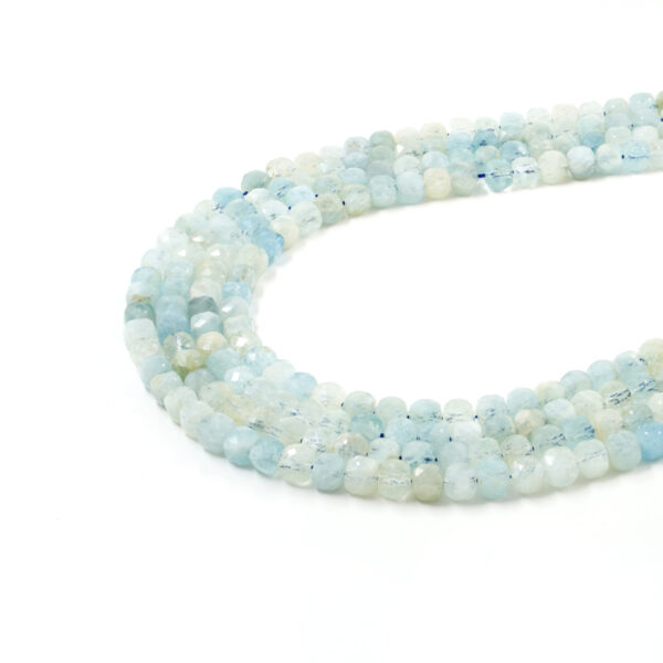 Aquamarine strands faceted dice shape size 7mm