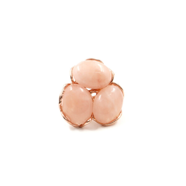 Sterling Silver Ring with three morganite cabochon - Rose Color