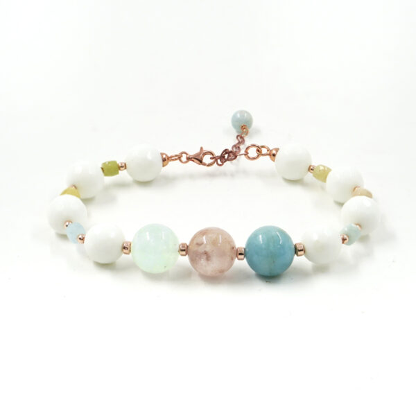 Bracelet with white agate, beryl, hematite, starling silver clasp – Rose Color