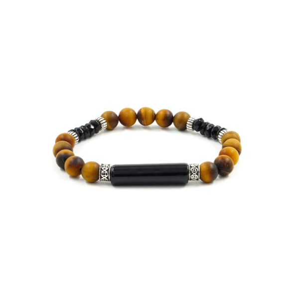 Elastic Bracelet with black agate, frosted tiger eye, starling silver element