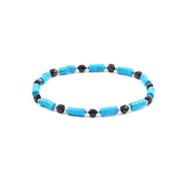 Elastic Bracelet with light blue howlite, black spinel, hematite