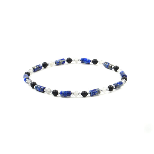Elastic Bracelet with frosted black agate, labradorite, sodalite, hematite