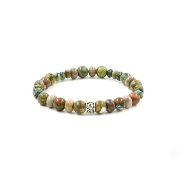Elastic Bracelet with rhyolite, African turquoise, astrophilite, starling silver element