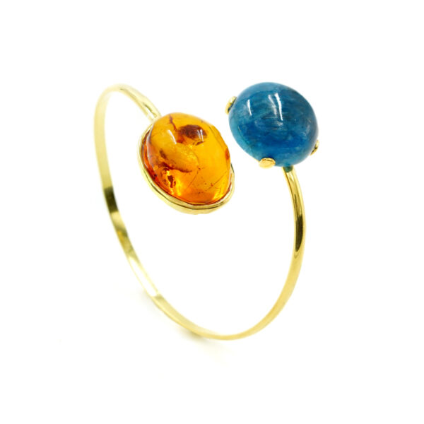 Sterling silver bracelet with amber, apatite – Golden Color