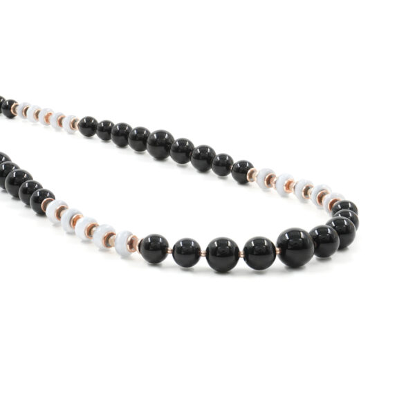 Necklace with black agate, cat eye, moonstone, hematite, sterling silver clasp - Rose Color