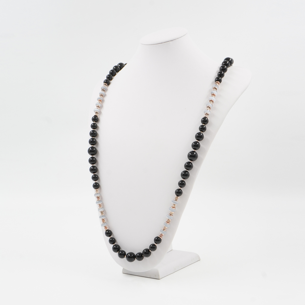 Collana con agata nera, occhio di gatto, pietra di Luna, ematite, chiusura in argento 925 - Rosato - immagine 2