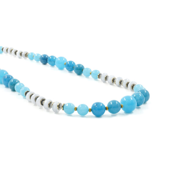 Necklace with light blue sponge quartz, cat eye, labradorite, hematite, sterling silver clasp - Golden Color