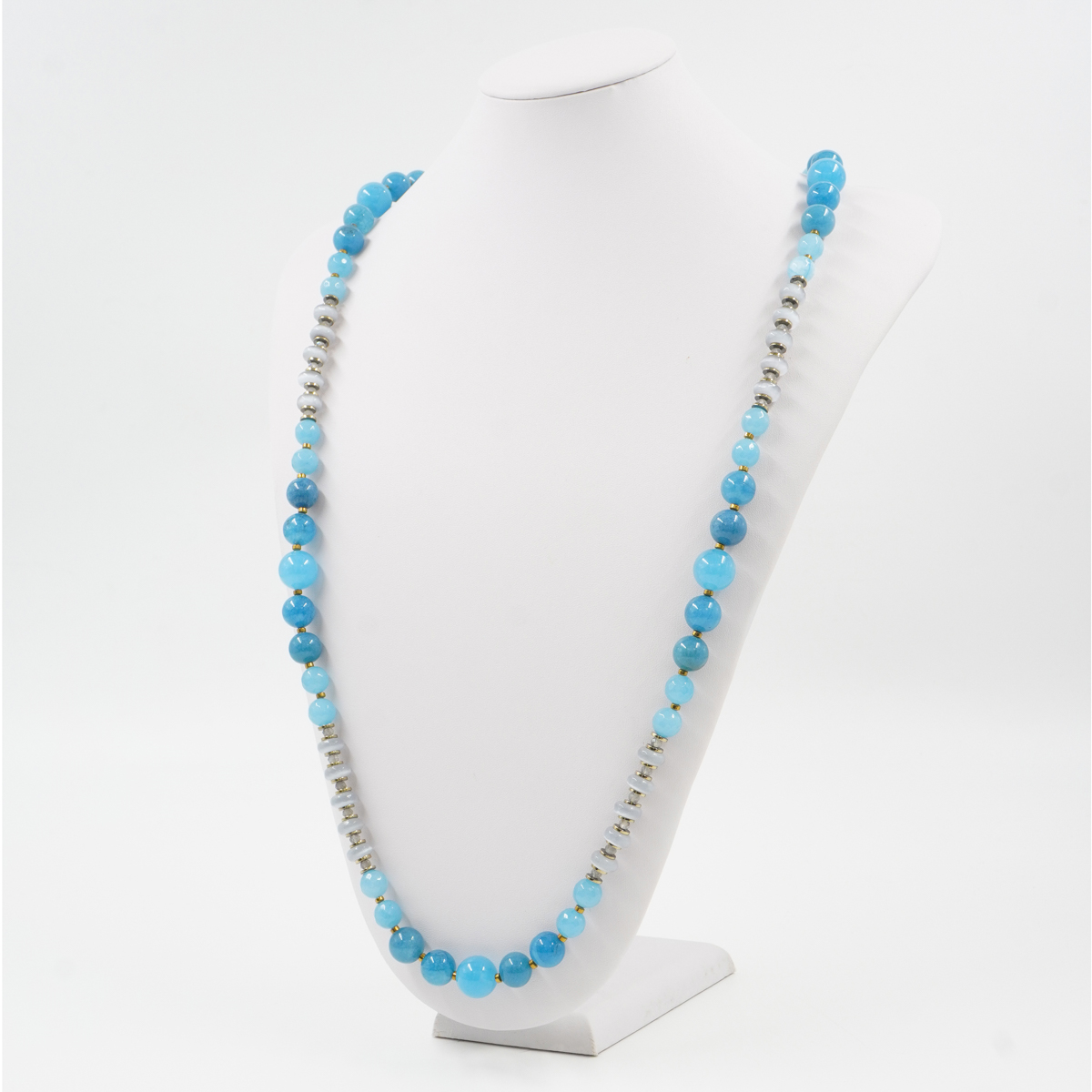 Collana con quarzo spugna azzurro, occhio di gatto, labradorite, ematite, chiusura in argento 925 - Dorato - immagine 2