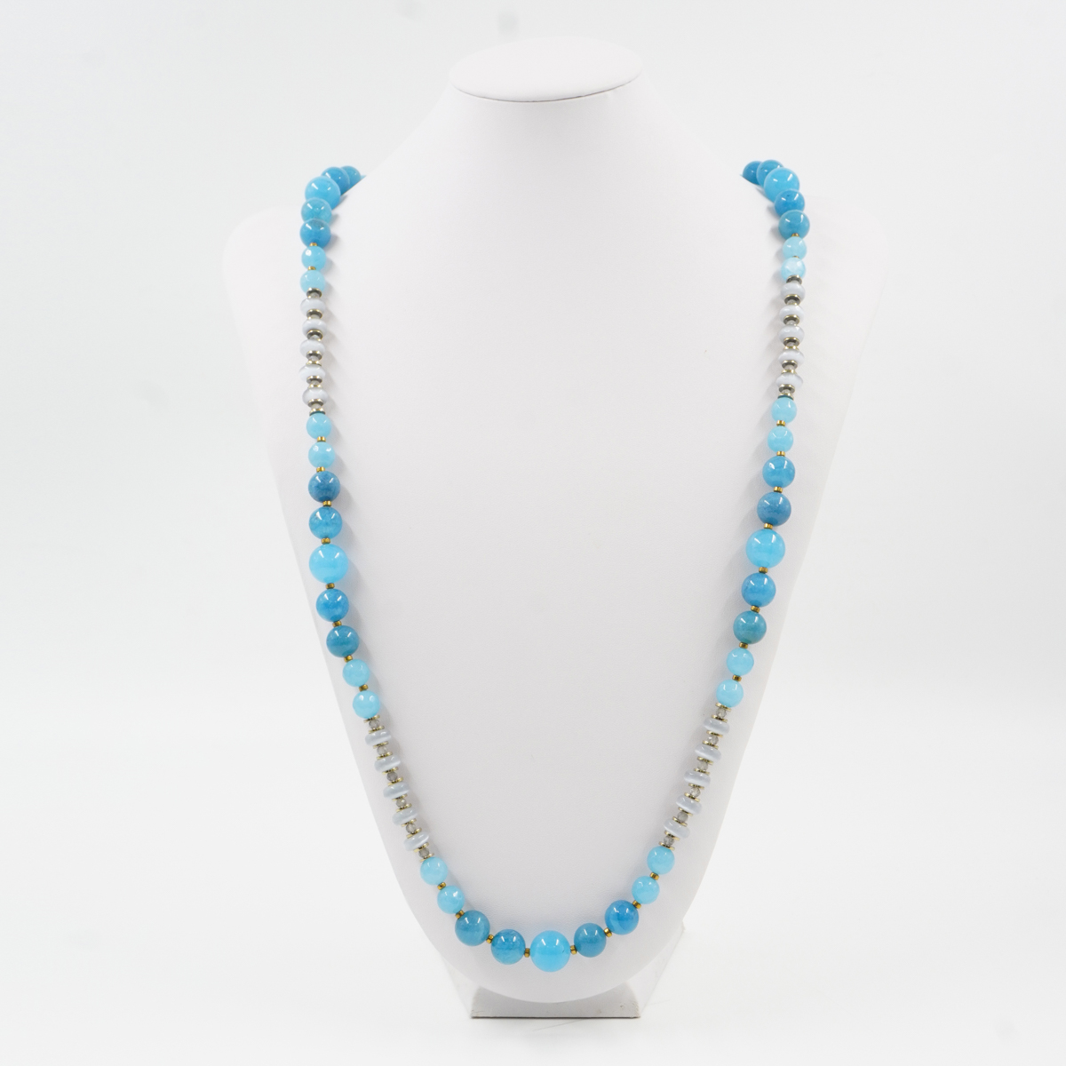 Collana con quarzo spugna azzurro, occhio di gatto, labradorite, ematite, chiusura in argento 925 - Dorato - immagine 3