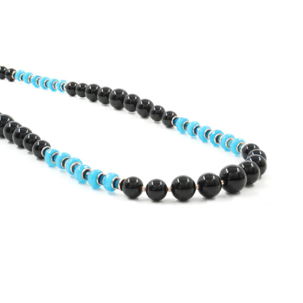 Necklace with black agate, cat eye, apatite, hematite, sterling silver clasp - Golden Color