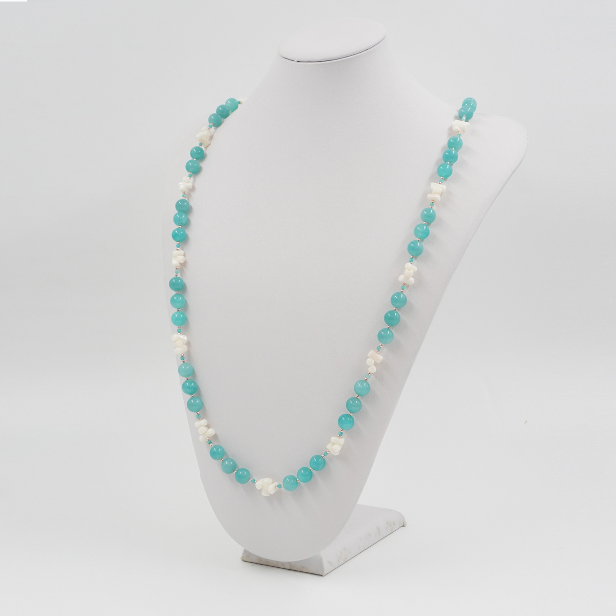 Collana con amazzonite, corallo bianco, ematite, chiusura in argento 925 - Rosato - immagine 2