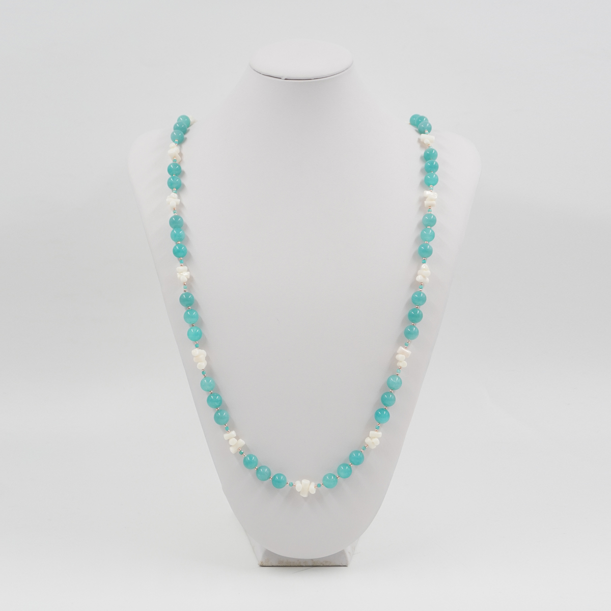 Collana con amazzonite, corallo bianco, ematite, chiusura in argento 925 - Rosato - immagine 3