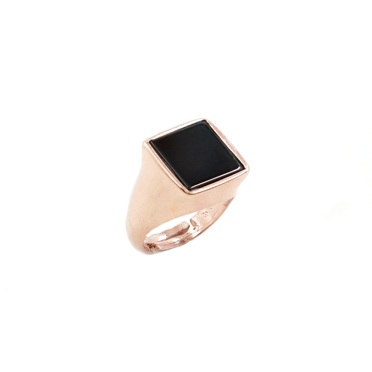 Sterling Silver Chevalier ring with square black agate – Rose Color