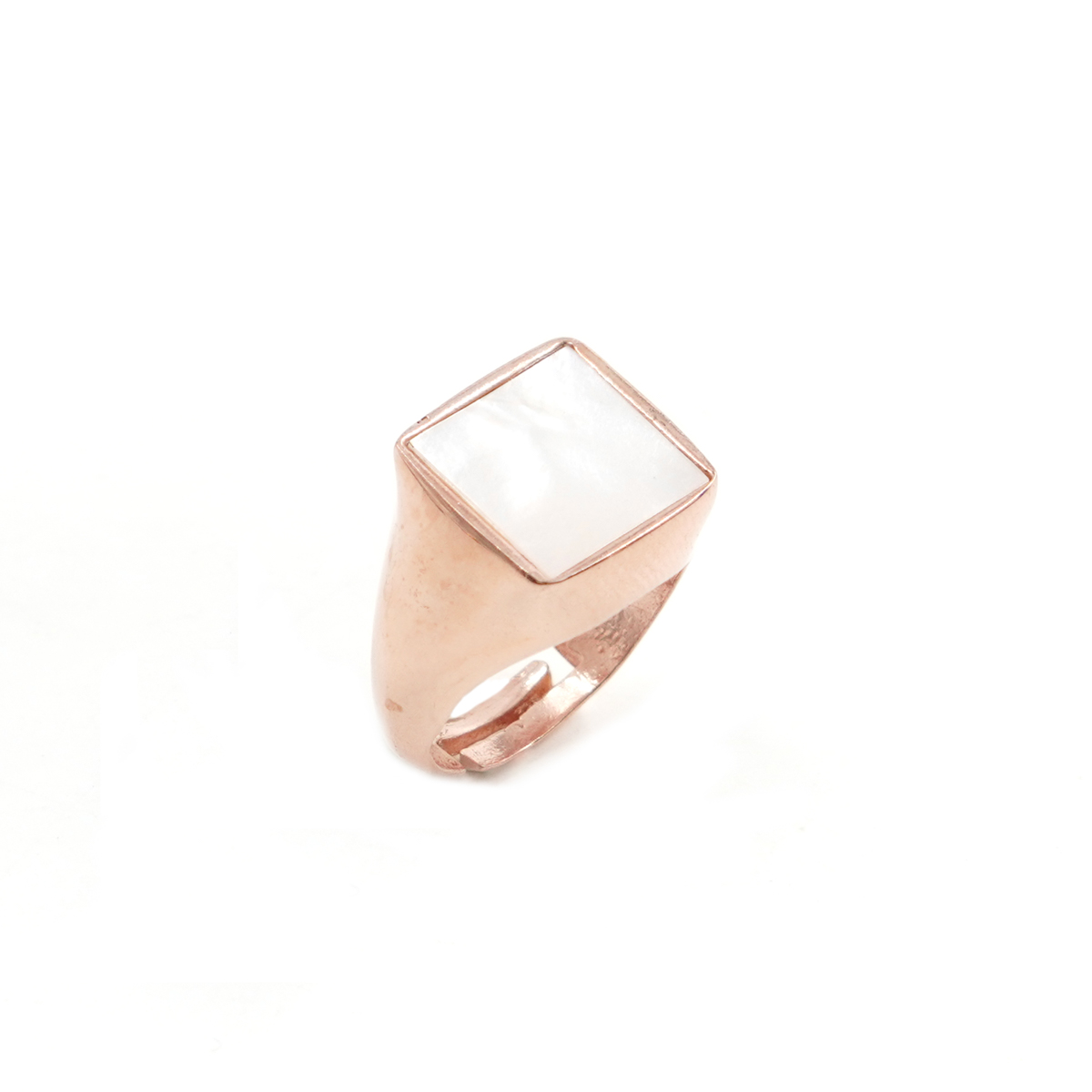 Sterling Silver Chevalier ring with square white mother of pearl – Rose Color