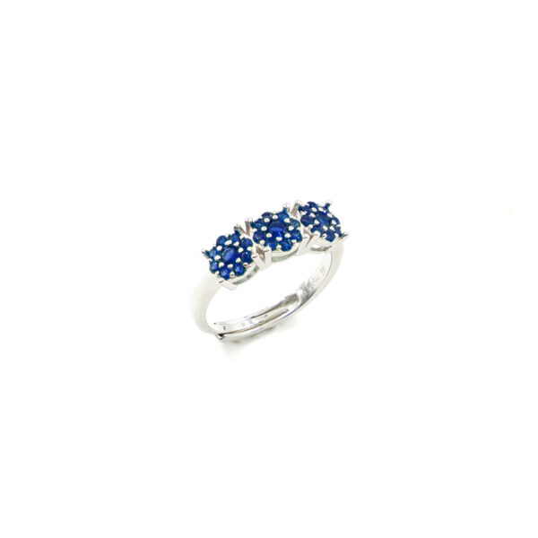 Anello Trilogy in argento 925 con zirconi blu – Rodiato