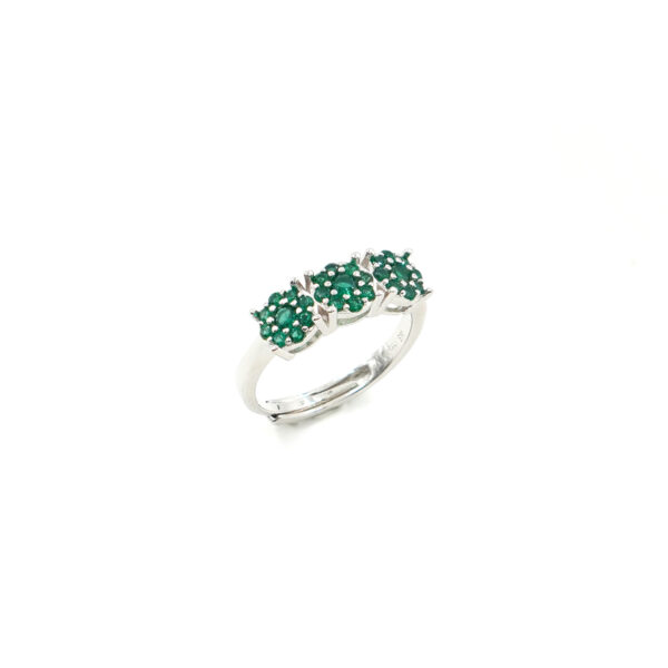 Sterling Silver Trilogy Ring with green zircons – Rhodium Color