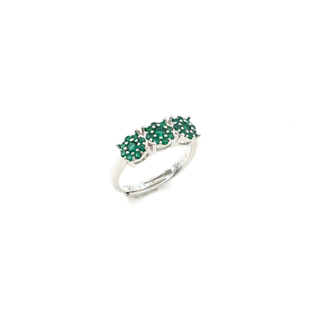 Anello Trilogy in argento 925 con zirconi verdi – Rodiato