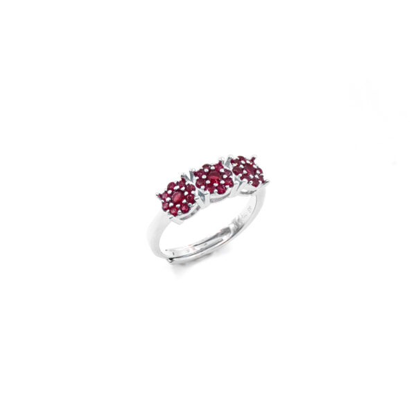 Sterling Silver Trilogy Ring with red zircons – Rhodium Color