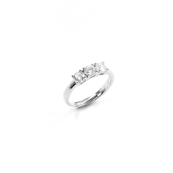 Sterling Silver Trilogy Ring with white zircons – Rhodium Color