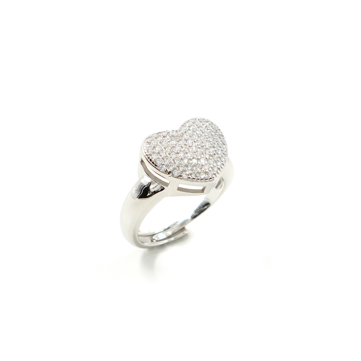 Sterling Silver ring heart shape with white zircons – Rhodium Color