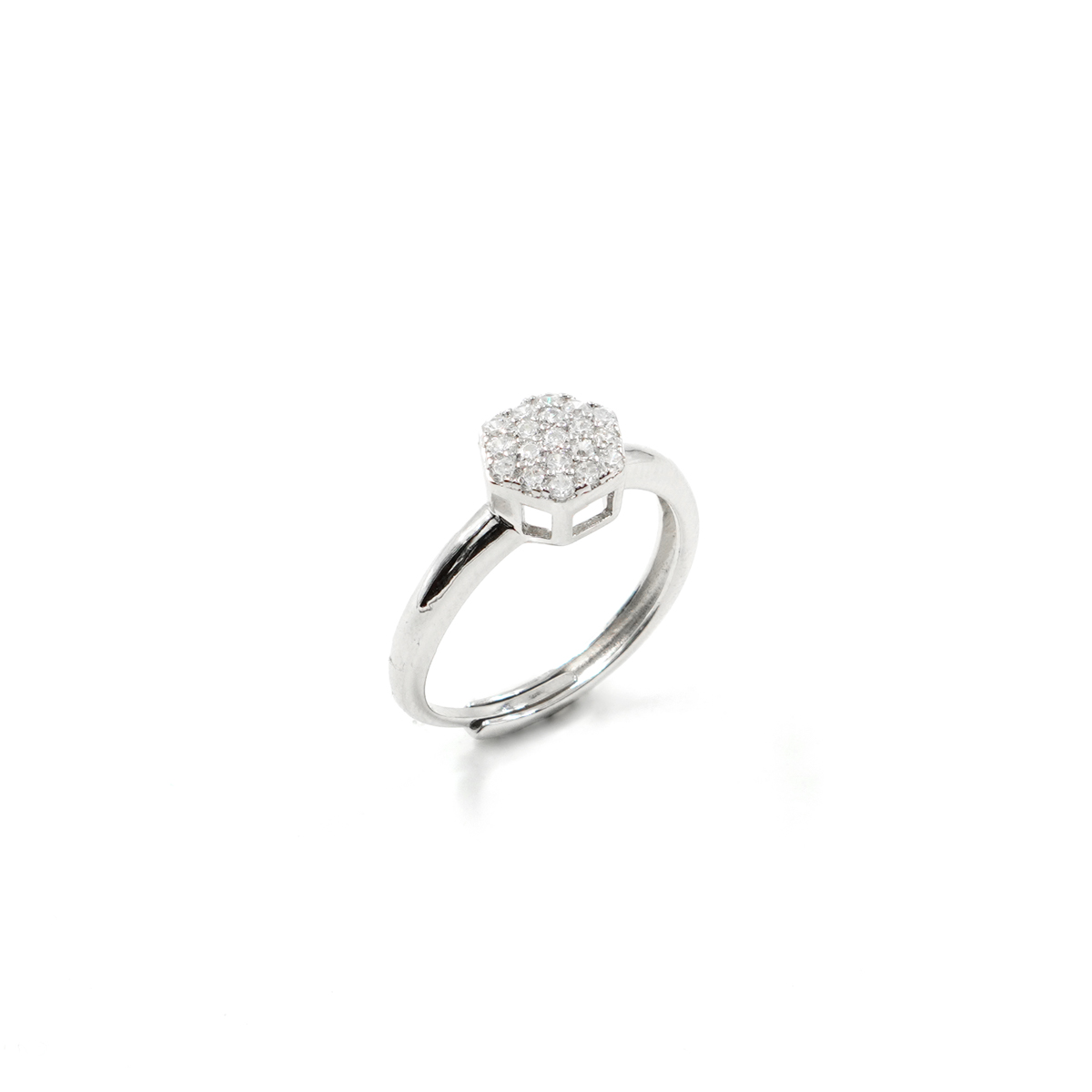 Sterling Silver ring exagonal shape with white zircons – Rhodium Color