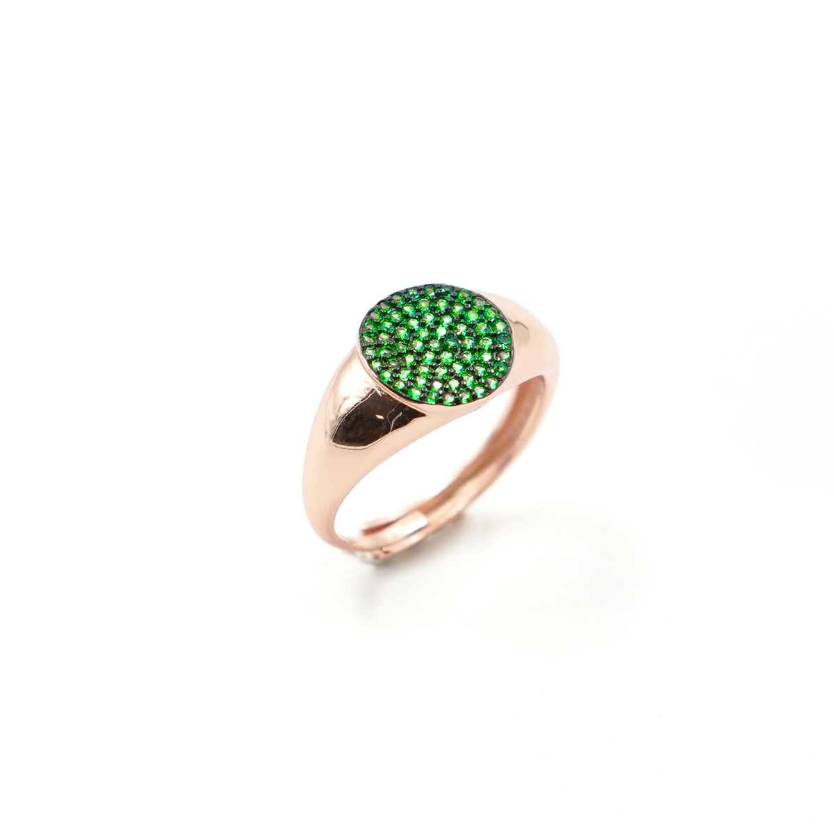 Sterling Silver pave' rings with green zircons – Rose Color