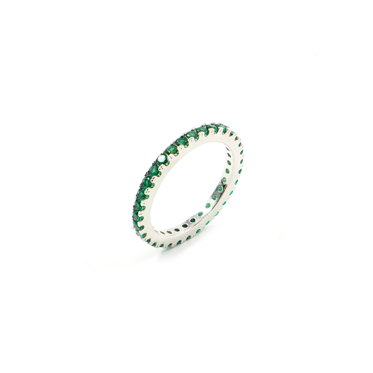 Sterling Silver Eternity Ring with green zircons – Rhodium Color