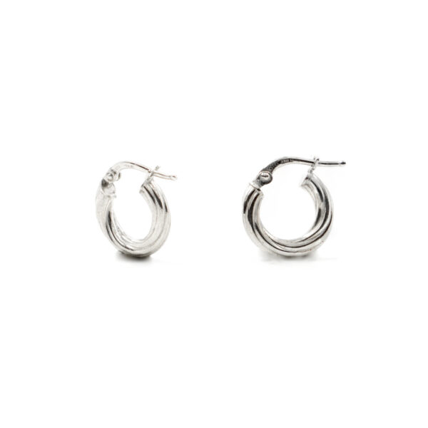 Sterling Silver earrings striped ring shape size 14mm – Rhodium Color