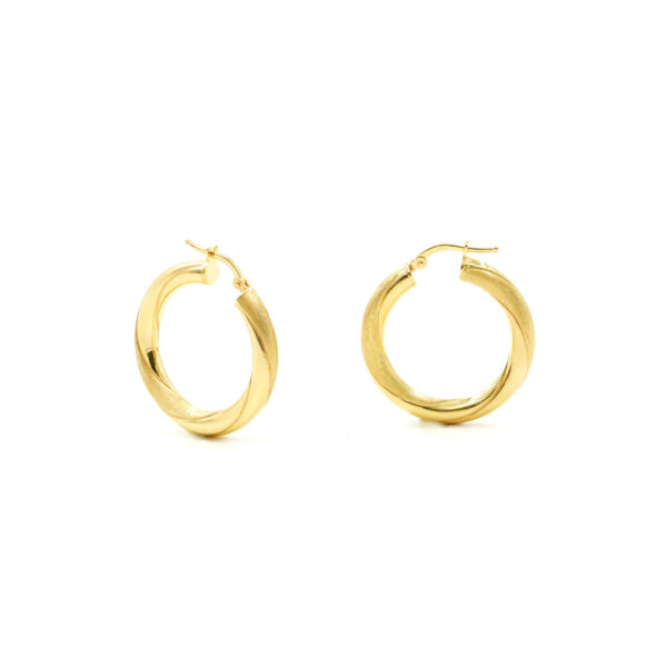 Sterling Silver earrings frosted spiral ring shape size 28mm – Golden Color