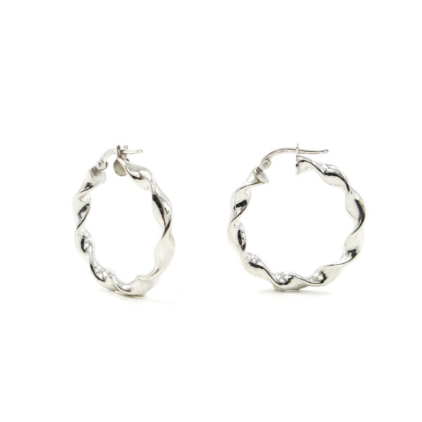 Sterling Silver earrings spiral ring shape size 27mm – Rhodium Color