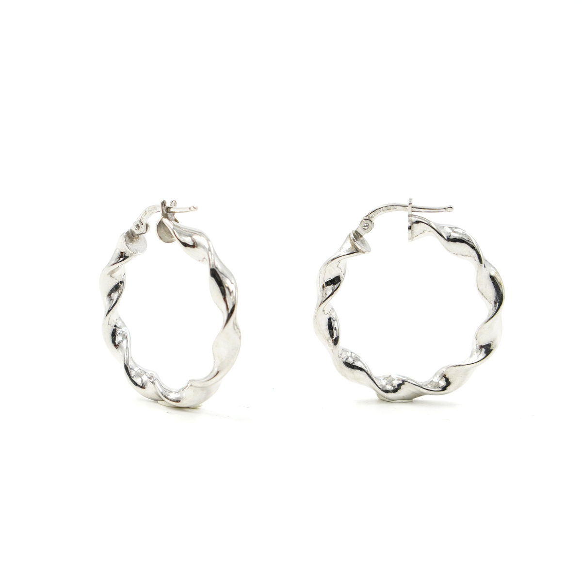 Orecchini cerchio a spirale in argento 925 a baionetta 27mm – Rodiato