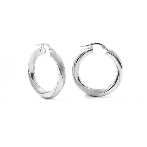 Sterling Silver earrings frosted spiral ring shape size 28mm – Rhodium Color