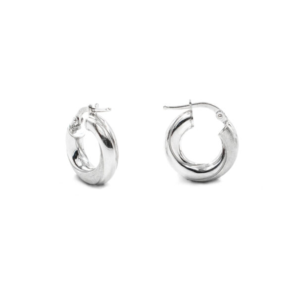 Sterling Silver earrings frosted spiral ring shape size 16mm – Rhodium Color