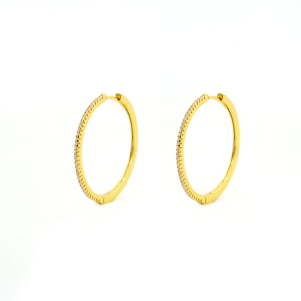 Sterling Silver earrings round shape with zircons size 36mm – Golden Color