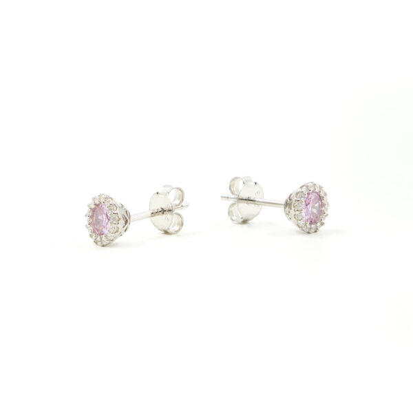 Sterling Silver earrings with pink and white zircon – Rhodium Color