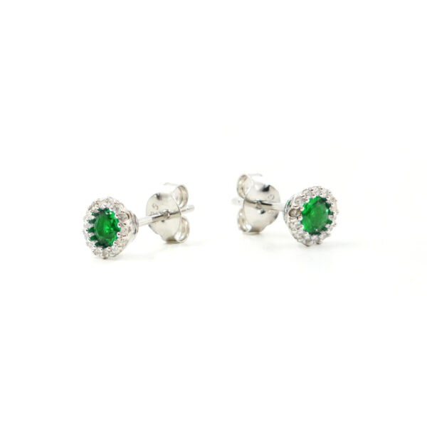 Sterling Silver earrings with green and white zircon – Rhodium Color