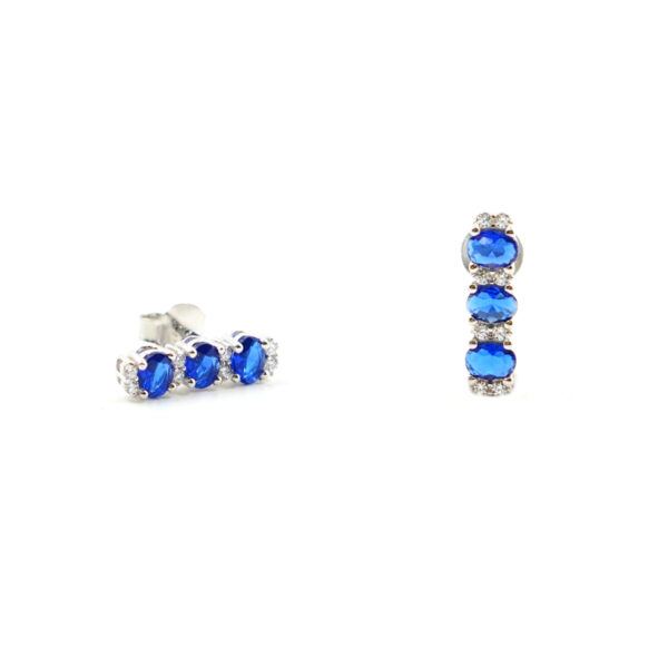 Trilogy Sterling Silver earrings with blue and white zircons – Rhodium Color