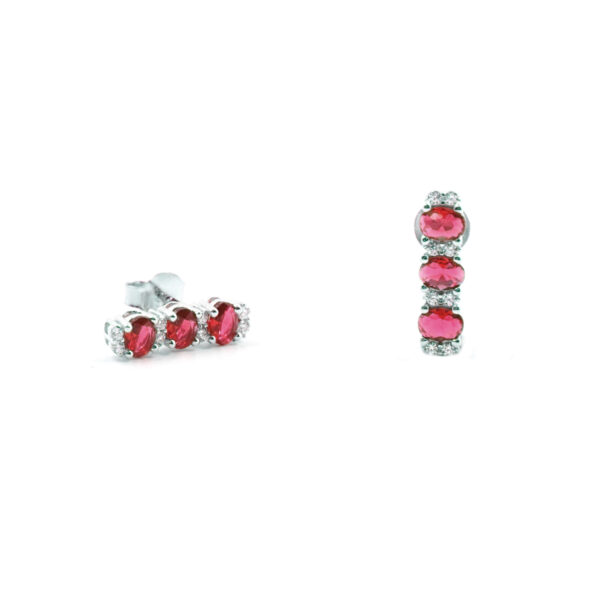 Trilogy Sterling Silver earrings with red and white zircons – Rhodium Color